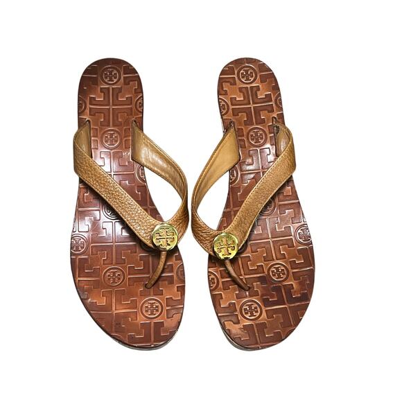 Tory Birch brown leather designer wedge sandal women' size 8.5M - Picture 2 of 5
